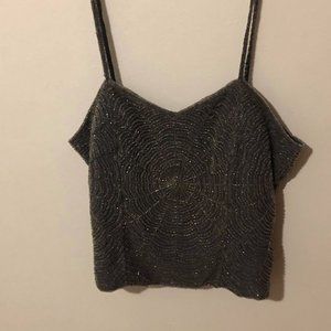 Silver Beaded Tank with Spiderweb Motif